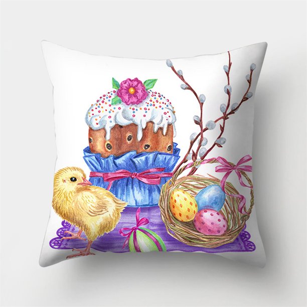 Funda de cojín para decoración del hogar de piel de melocotón con corona de acuarela de conejito de Pascua Wmkox71yii hfskjfh64