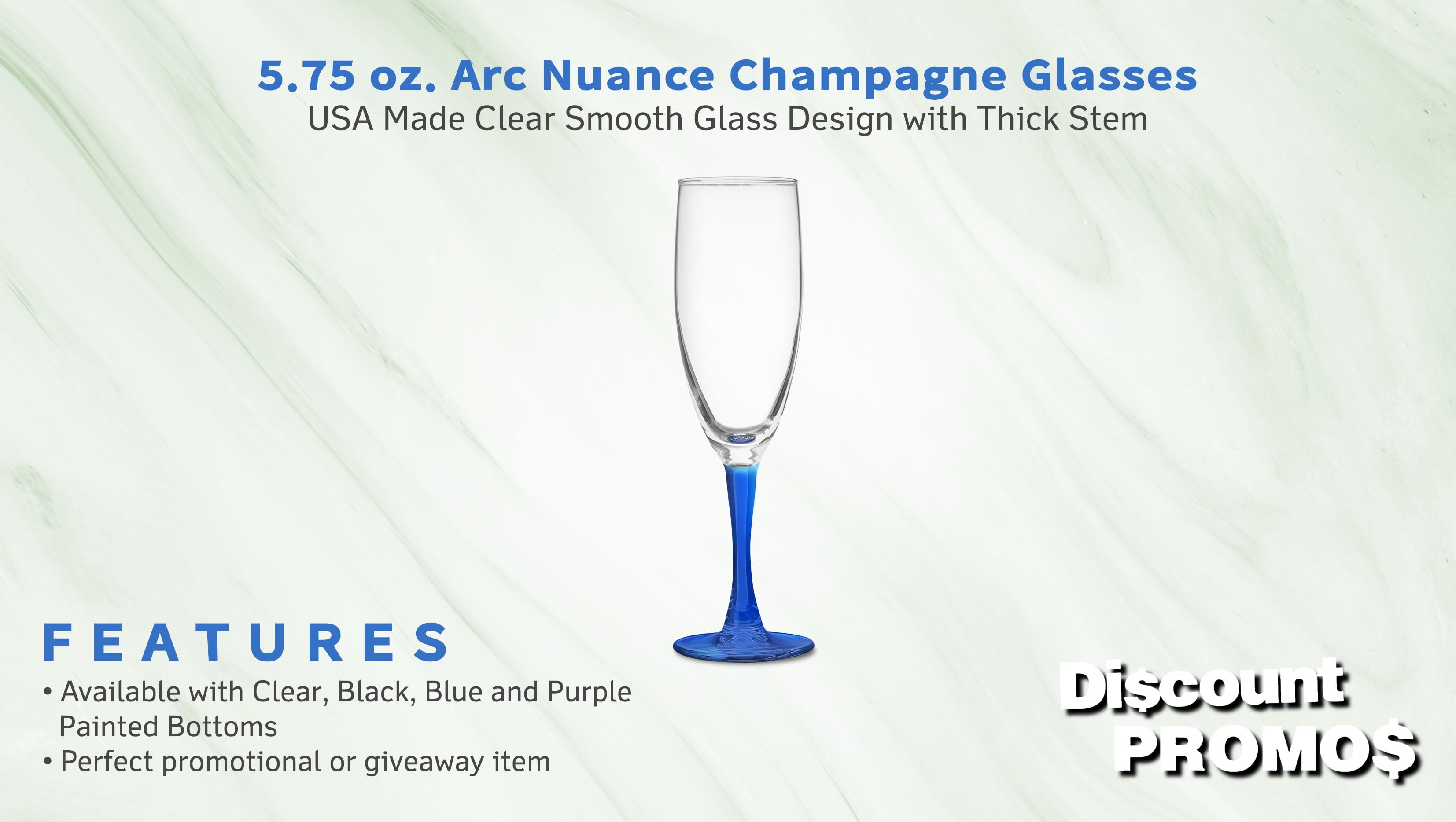 Nuance Champagne Flutes by ARC 5.75 oz. Set of 10, Bulk Pack - Perfect for Hotel, Bar, Restaurant or Lounge - Blue