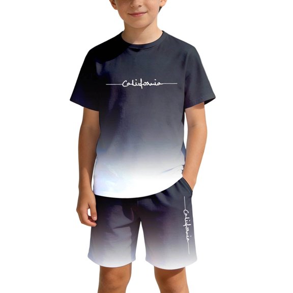 Tiijoy Boys Summer Beach Outfits California Print Gradient Short Sleeve Tee Shorts Set, Sizes 4-14