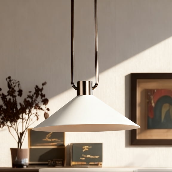 Industrial Ivory Cone Pendant Light, Adjustable Single Pendant Light, Mid-Century Living Room Light Fixture Over Dining Table, Living Room, Bedroom