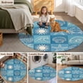 thumbnail image 6 of Blue Coastal Round Living Room Rugs 3.3 ft, Summer Ocean Waves Shell Crab Coconut Tree Washable Area Rug with Non-Slip Sturdy Edge Binding Round Front Door Mat Floor Carpet for Entryway, 6 of 9