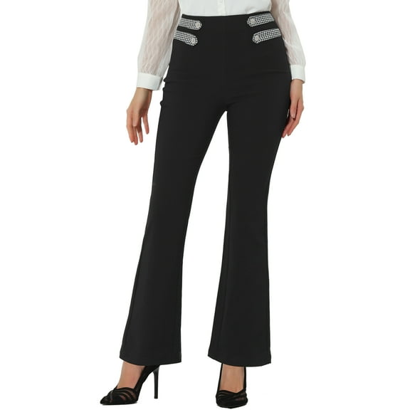 INSPIRE CHIC Women's Work Office Elastic High Waist Long Bell Bottom Long Pants XS Black