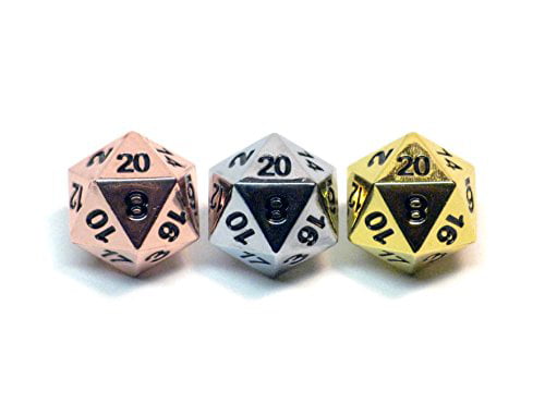 DyNamic Set of 3 Solid Metal Dice D20 Polyhedral Dice Light Copper Chrome Silver Gold D/&D