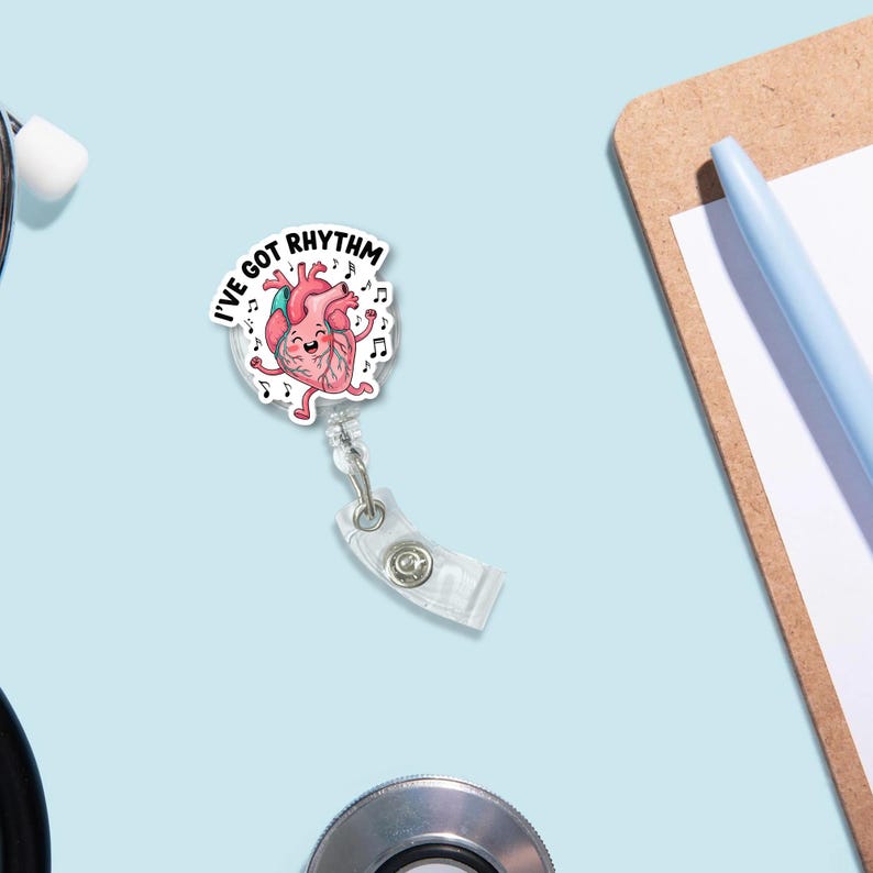TiniDecor I’ve Got Rhythm Nurse Badge Reel, Heart Retractable ID Holder, Funny Cardiology Gift for RN, Med Student