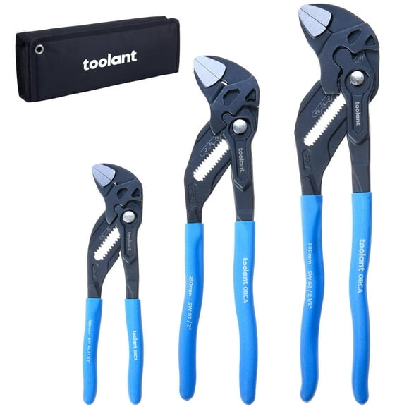 toolant 7/10/12-INCH Plier Wrench, CR-V Construction Adjustable Wrench Set With Pouch, Black Finish Smooth Jaw Pliers, Parallel Jaws, Suitable for All Types of Nuts, Water Pip