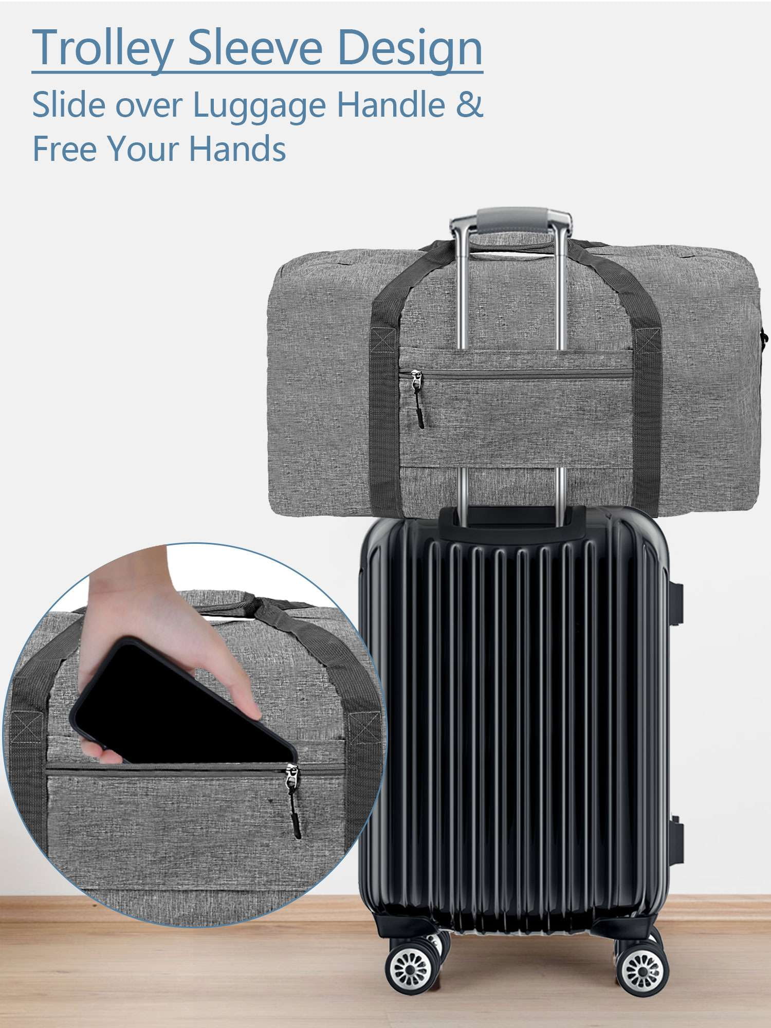 Luxtrada 85L Duffle Bag with Shoes Compartment, 26" Foldable Travel Duffel Bags for Men Women, Large Packable Travel Bag Water Repellent & Tear Resistant (Gray)