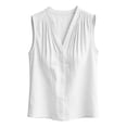 thumbnail image 4 of VBVC Women's Cotton Linen V Neck Sleeveless Blouses , Ladies' Dressy Casual Work Office Summer Shirts , Breathable Pleated Tank Tops For Women,White,S-2XL, 4 of 8
