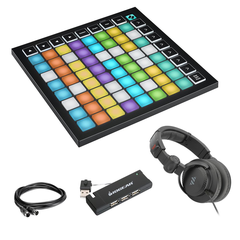 Novation Launchpad Mini MK3 64Pad MIDI Grid Controller Bundle with 4Port USB Hub, Studio