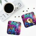 thumbnail image 4 of Disketp Neon Free Play Funny Coasters,4 Pcs Leather Coasters with Holder, Perfect Housewarming Hostess Gifts,Protect Furniture from Water Marks Scratch and Damage-Square, 4 of 6