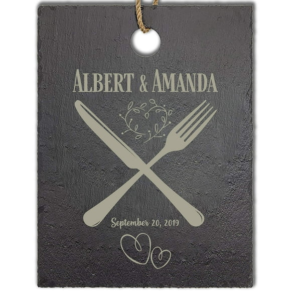 Planche à Découper Personnalisée en Ardoise Naturelle 8 3/4 Pouces x 11 1/2, 10 Designs Différents, Planche de Texte Personnalisée, Cadeaux de Mariage pour le Couple, Cadeau de Pendaison de Crémaillère et Panneau de Cuisine (Rectangle Ardoise - 01, Design 06)