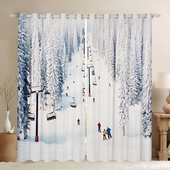 jejeloiu Skiing Game Black Out Curtains,Sport Gamer Curtains Pack of 2 (42x63 Each) For Teens