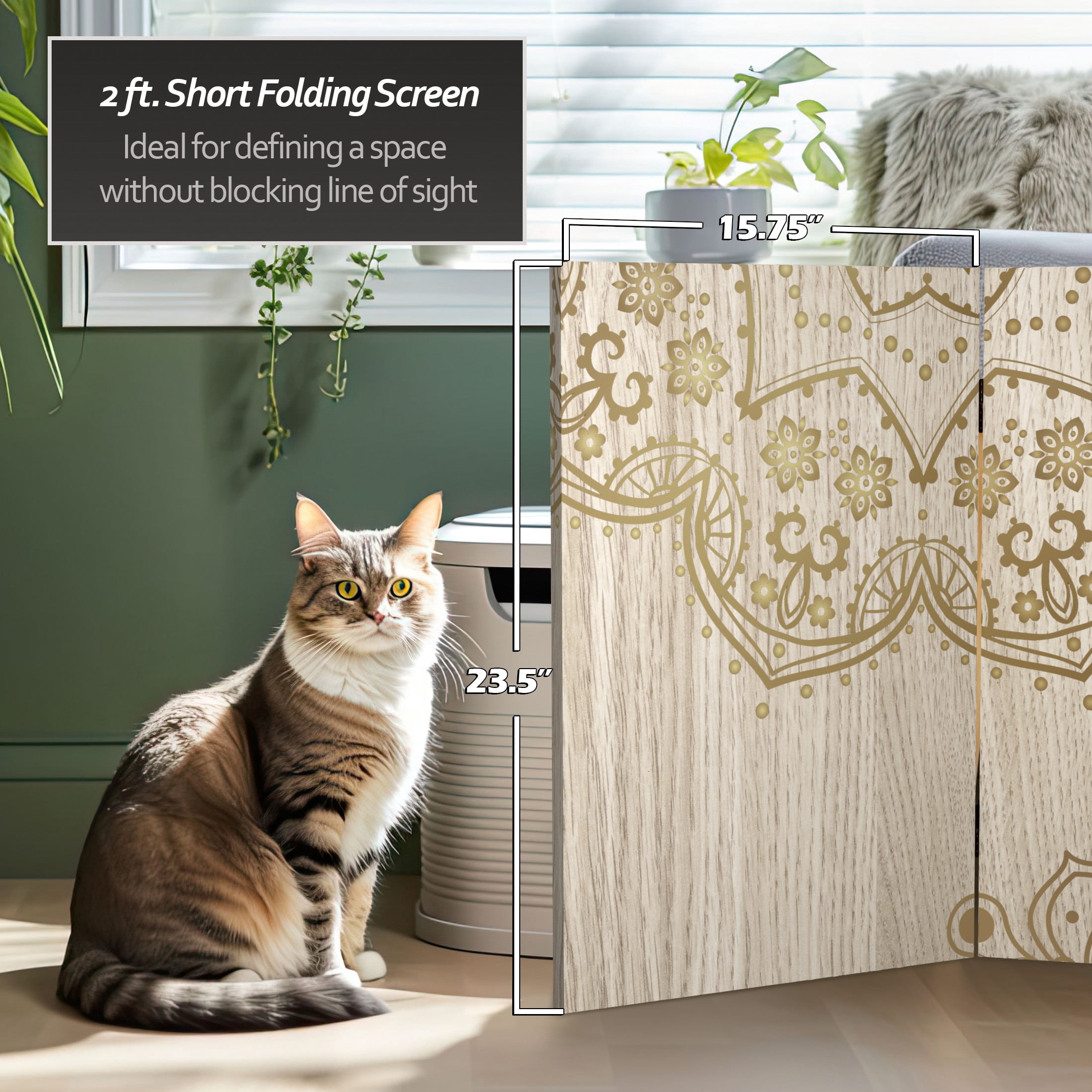 2 ft. Short Double Sided Mandala on Oak Canvas Folding Screen