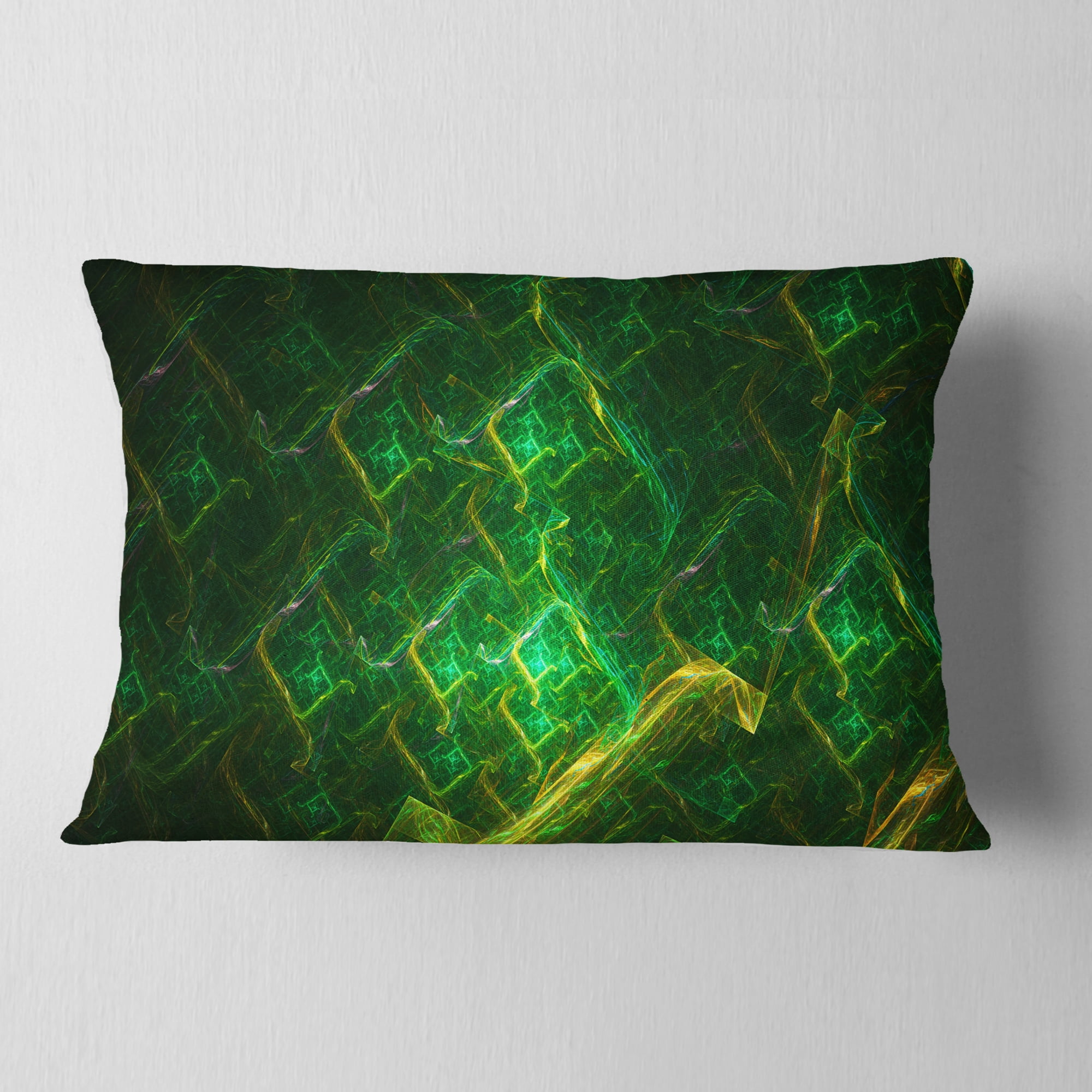 Designart Green Fractal Electric Lightning - Abstract Throw Pillow - 12x20
