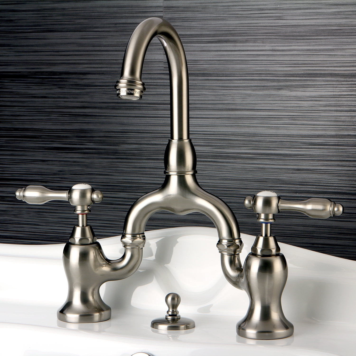 Kingston Brass KS7998TAL Standard Mount Bridge Bathroom Faucet, Brushed Nickel