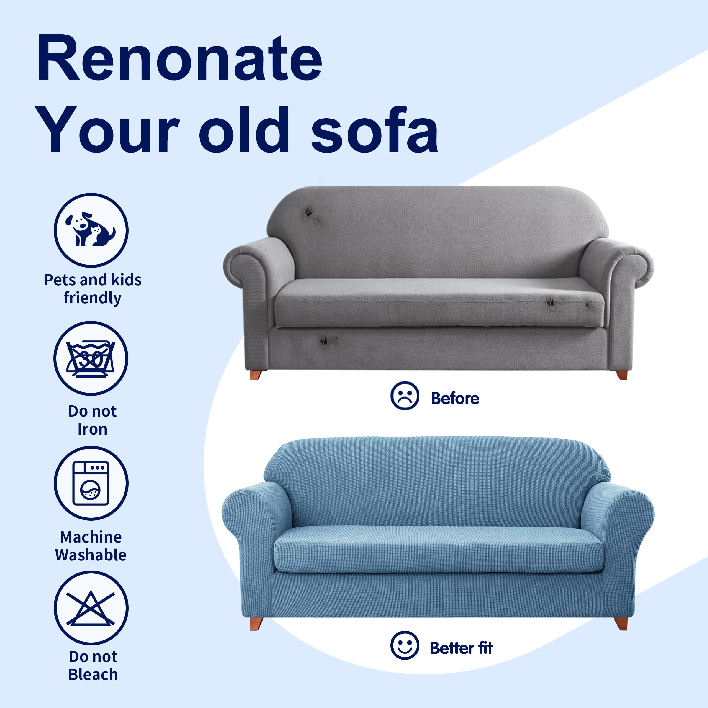 Subrtex Sofa Cover 1 Piece Slipcover with extra Stretch Cushion Seat Cover, Sofa, Denim Blue