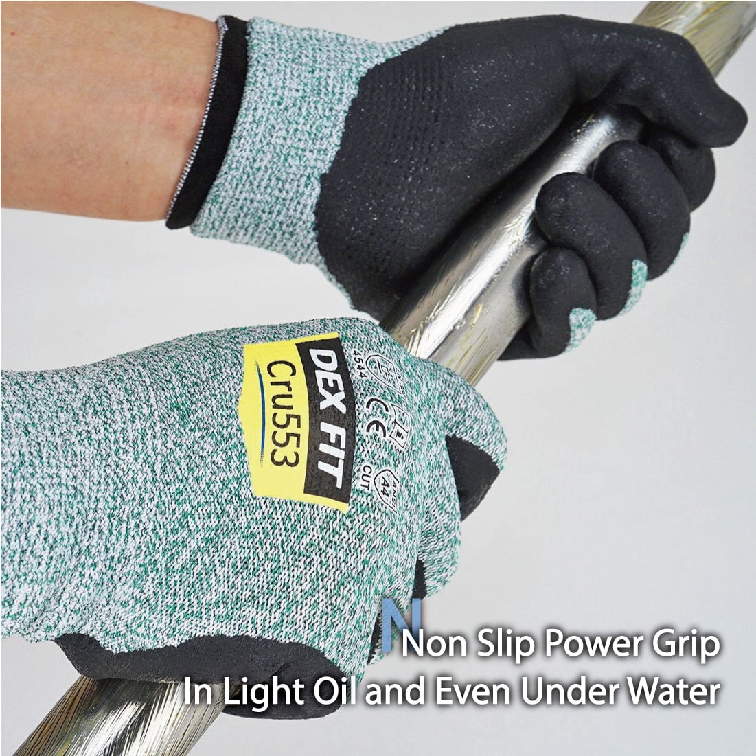 DEX FIT CRU553 Green Level 5 Cut Resistant Gloves (Power Grip, Durable Foam, X-Small) - 1 Pair