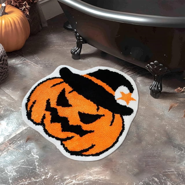 Alfombras de baño, tapete de baño, alfombra de área, alfombra de Halloween con forma de calabaza fantasma, imitación de cachemira, tapete para sala de estar, dormitorio, tapete decorativo, tapete abso