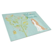 Carolines Treasures Welcome Friends Gold Springer Spaniel Glass Cutting Board Large 12H x 16W multicolor