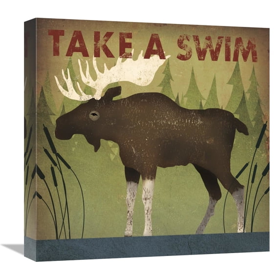 Global Gallery's 'Take a Swim Moose' By Ryan Fowler Stretched Canvas Wall Art