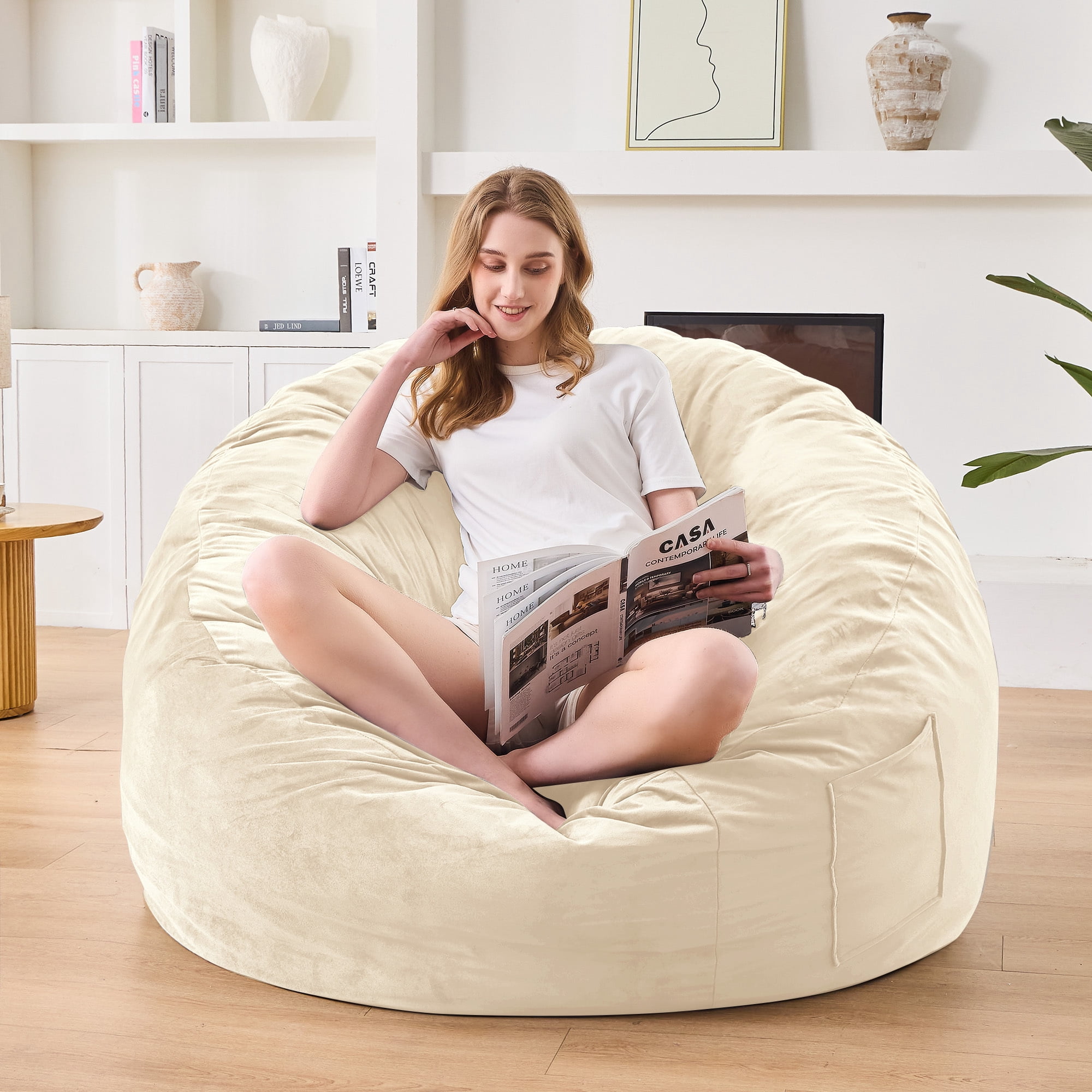 XIECUVA Bean Bag Chair Stuffed with Foam For Adults，Folding Beanbag Chairs Lounge Sofa Bed，Medium Size Memory Foam Mattress，3 ft