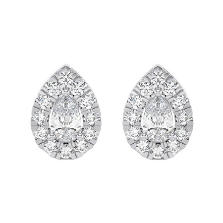 Diamond Club 2 Carat Lab Grown Diamond Stud Earrings in 14K White Gold – Pear Halo Design (VS1 Clarity, F-G Color)