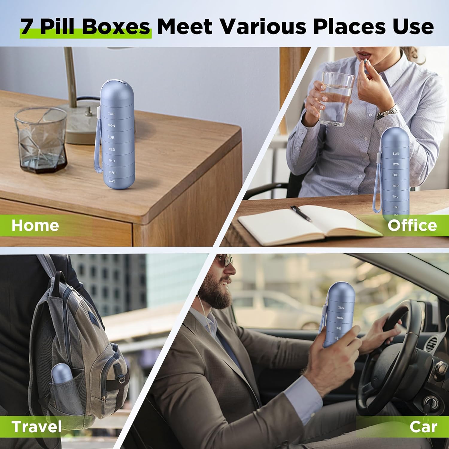 Metal Travel Pill Organizer, Portable Waterproof Weekly Pill Box, Large Aluminum Alloy Pill Case Container, BPA Free 7 Day Daily Medicine Organizer Holder for Vitamin, Supplement