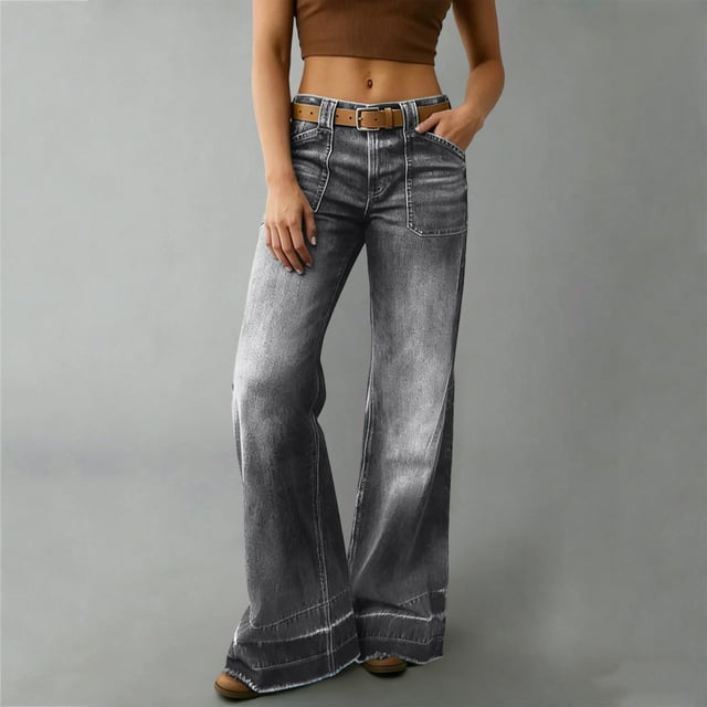 TaTaai Women Loose Straight Wide Leg Washed Denim Jeans Versatile Casual Trousers No Belt Ladies Weekend Outdoor Vacation Wear Soft No Fading Comfortable Denim Pants Gift