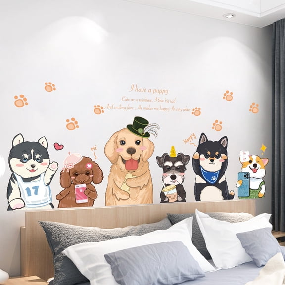 Cute Cartoon Dog Wall Decals for Kids Room Decor, 3D Self-Adhesive Wall Stickers, Nursery & Playroom Decoration