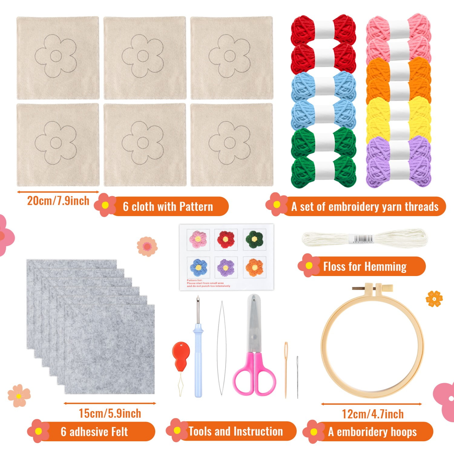 Laffact DIY Flower Punch Needle Coaster Craft Kits for Beginners,Flower Patterns Coaster Tufted Rug Pads,Colorful