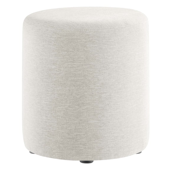 Callum 16" Round Woven Heathered Fabric Ottoman in Heathered Weave Ivory