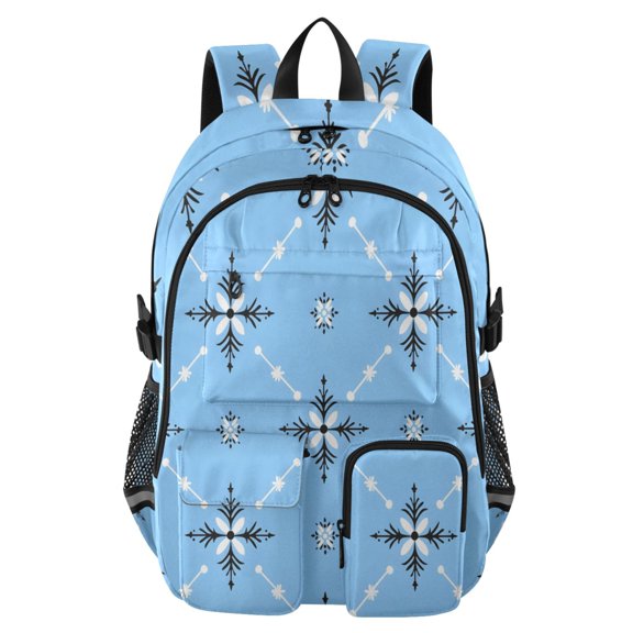 DIXRUYEE Bluewinterflowers Pattern Backpack for School 14”Laptop Compatible with Reflective Safety Strips