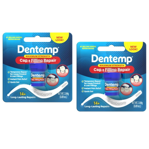 Dentemp Maximum Strength Lost Filling and Loose Cap Repair Kit for Instant Pain Relief, 12 Uses (Pack of 2)