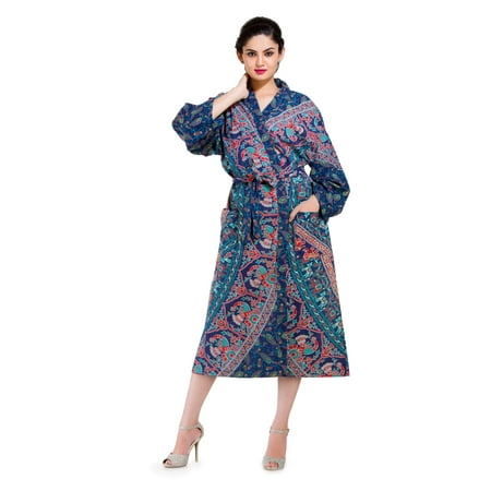 Fourthline Blue Elephant Mandala Printed Sleep Robe Kimono Spa Robe Pool Side Dress Intimates Robe Nightwear Lingerie Nightdress Women s Cotton Loose Fit Robe Gown