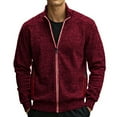 thumbnail image 2 of Men's Winter Zipper Knitted Sweater Long Sleeve Thin Velvet Top Jacket for Fall Casual Wear Christmas Gift,Wine,M, 2 of 4