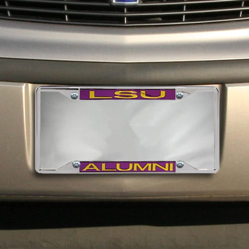Laser Cut License Plate Frame Set LSU Tigers Alumni Chrome Metal 2 