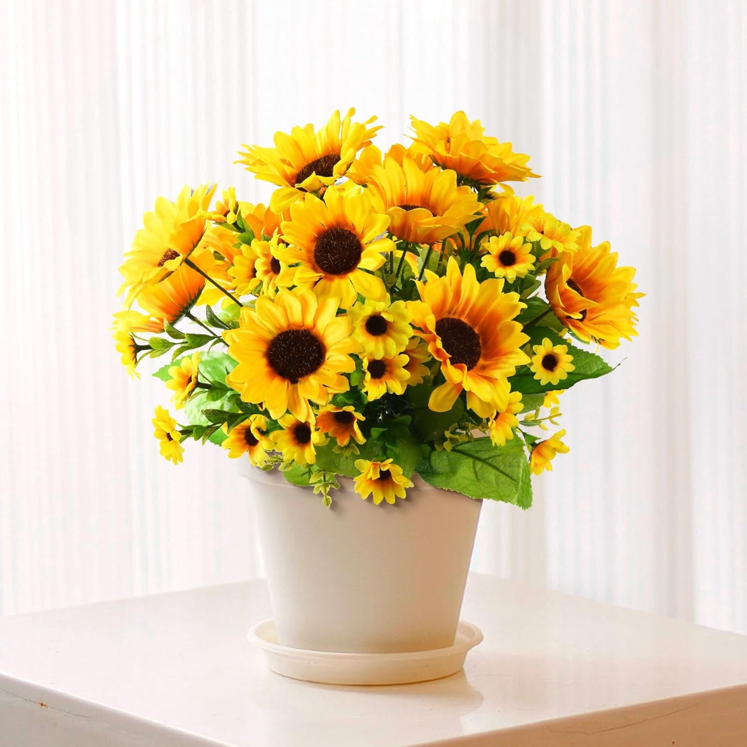 Artificial Sunflowers Fake Hanging Flowers Plants Baskets for Outdoor Spring Summer Decoration, Faux Silk Flowers Look Real UV Resistant for Porch Patio Garden Summer Home Decor