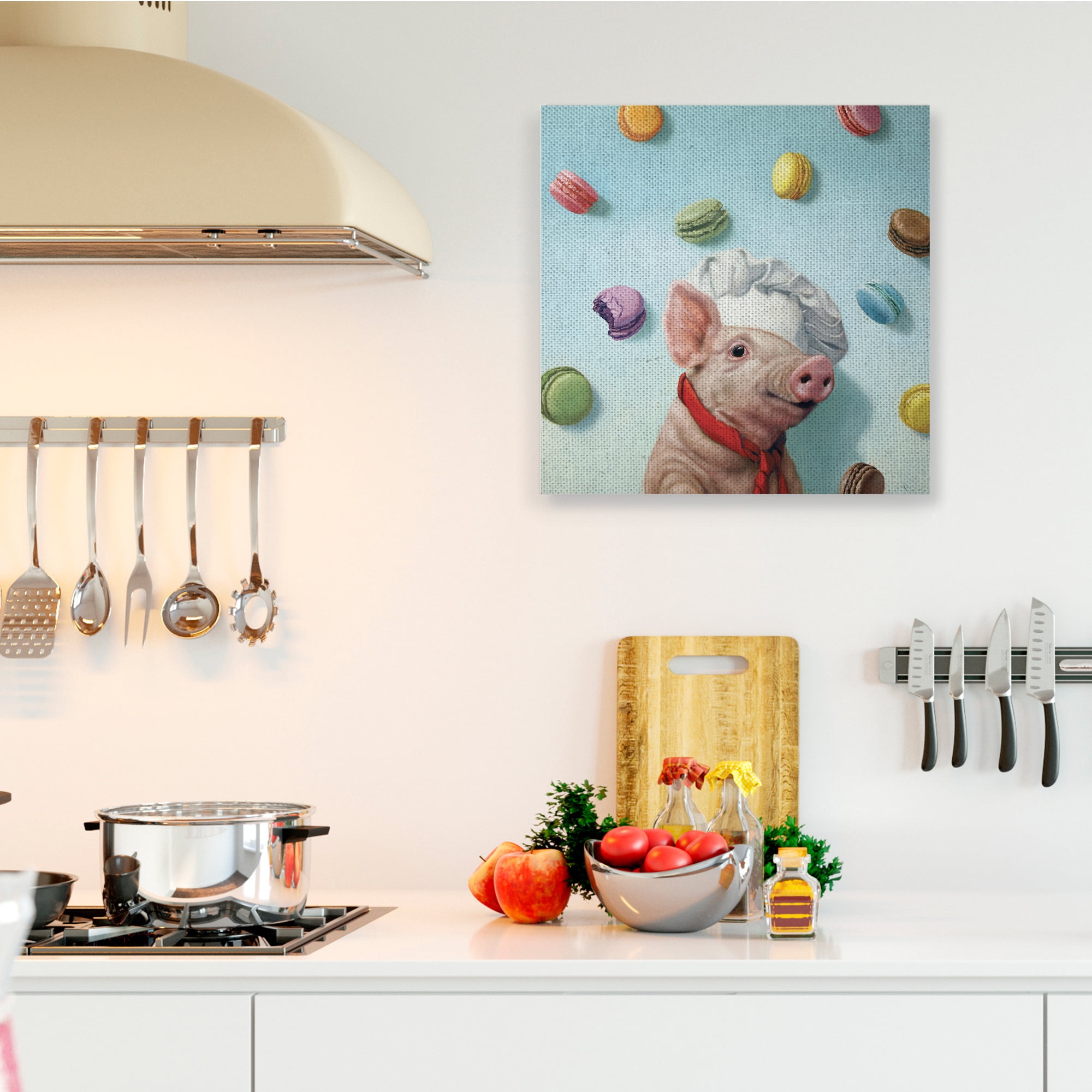 Stupell Industries Adorable Pig Chef with Playful Macaron Pastries,36 x 36,Designed by Lucia Heffernan