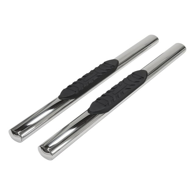 Fits 2021-2023 Ford Bronco TrailFX Nerf Bar A1556S TFX 4 Oval Tube Side Steps; With Step Pads; 4 Inch Oval Straight; Polished; Steel; With Welded End Caps; Rocker Panel Mount
