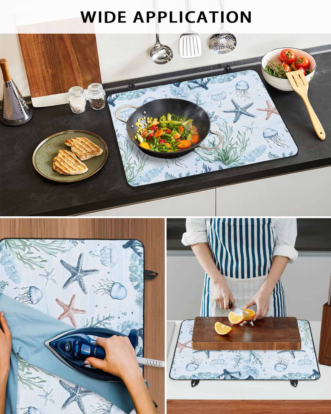 nqOlkjepod Large Induction Cooktop Protector Mat 28.5"x20.5", Coastal Coral Stove Top Covers for Electric Stove, Starfish Jellyfish Green Grass Underwater Stove Burner Cover Mats Stove Cover