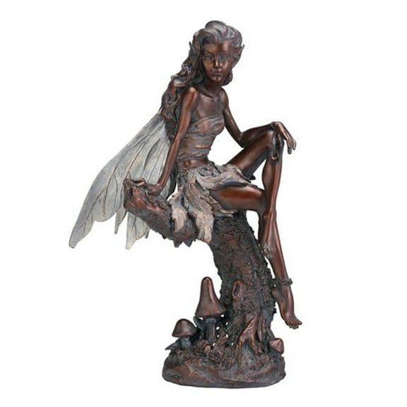Napco Resin Constructed Sitting Fairy w/ Bird Outdoor Garden Statue, Bronze