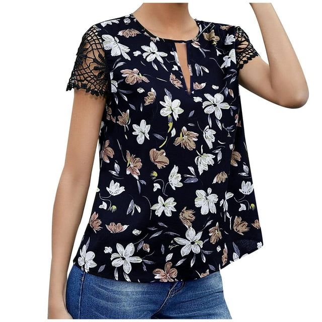 Birdeem Chemise d'Été pour Femme à Manches Courtes Imprimée à Col Rond Décontractée Ample à Imprimé Léopard