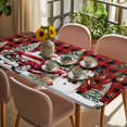 thumbnail image 3 of Red Plaid Christmas Table Cloths for 6 Foot Rectangle Tables, Xmas Snowman Truck Snowflake Tree Balls Patio Waterproof Elastic Fitted Tablecloths, Washable Rectangular Table Cover for Camping, 3 of 8