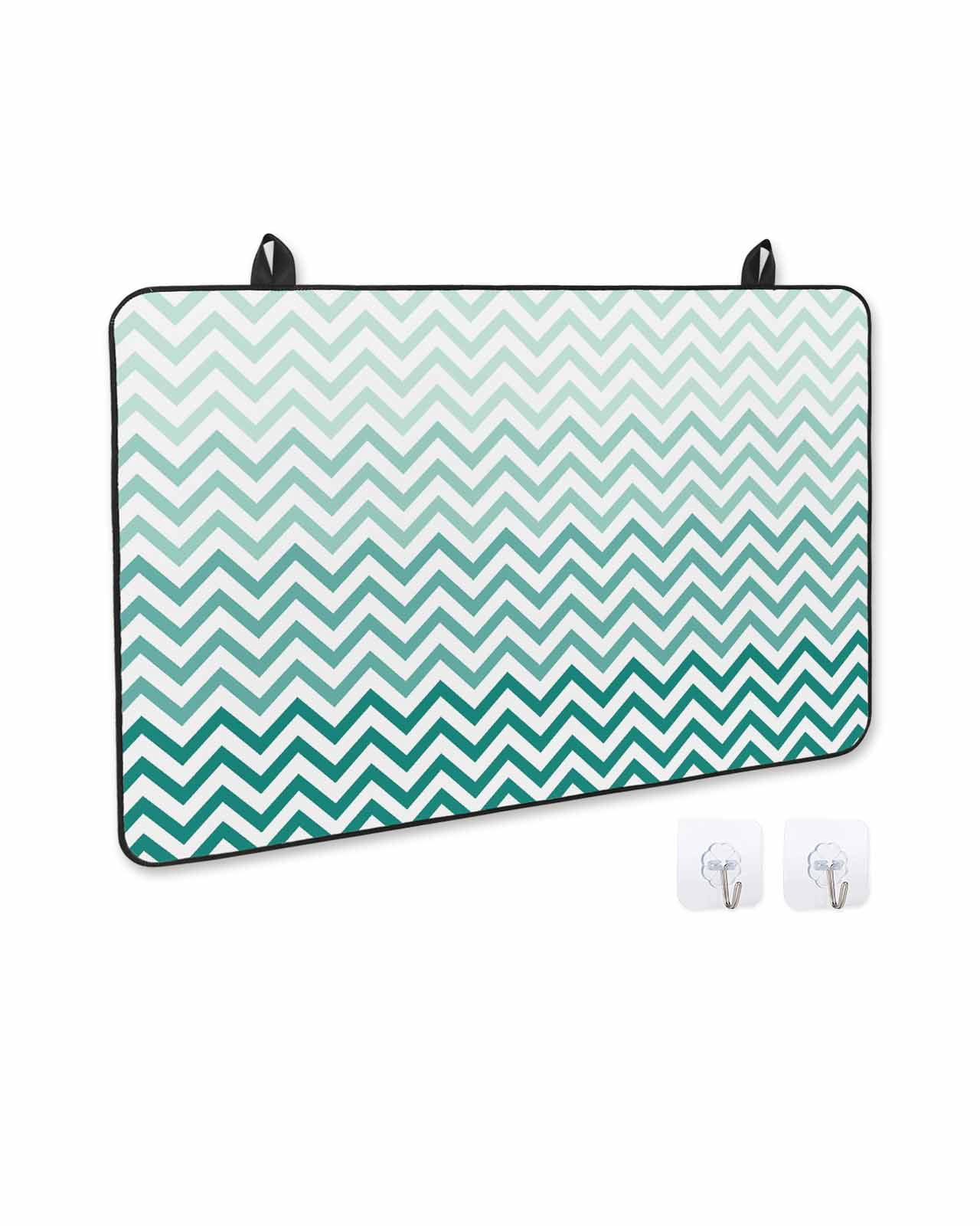 nqOlkjepod Large Induction Cooktop Protector Mat 24"x21", Teal Chevron Stove Top Covers for Electric Stove, Ombre Geometric Ocean Wave V-shaped Stove Burner Cover Mats, Glass Top Stove Cover