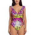 thumbnail image 2 of Yiaed Colorful Tie Dye Stained Glass 3 Print Women's Ruffled One Piece Swimsuit V Neck Swimwear Slimming Monokini for Woman-X-Large, 2 of 8