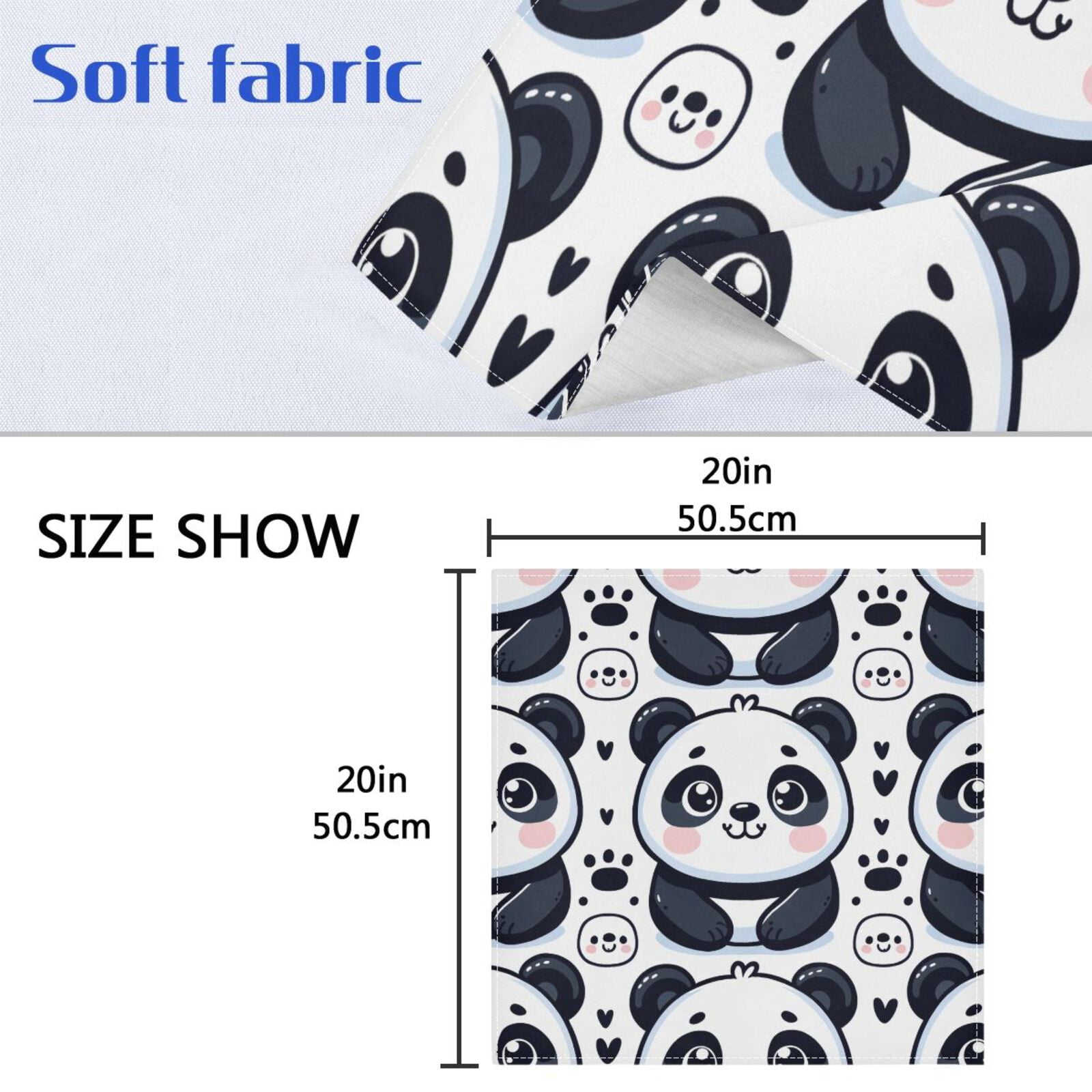 JSTEL Cute Cartoon Panda Cloth Napkins Set of 6, 20x20 Inch Washable and Reusable Napkin for Decoupage Dinner Party Everyday Use