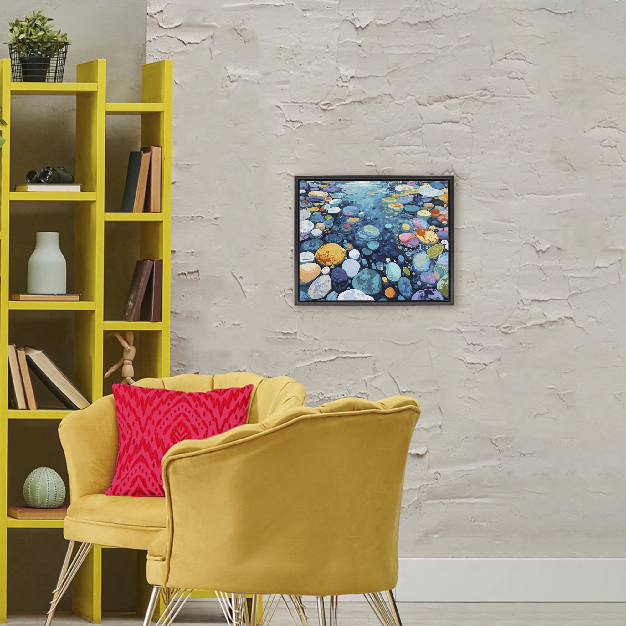 Stupell Industries Rainbow Rocks in River Black Framed Floater Canvas Wall Art, design by Franklyn Gregory
