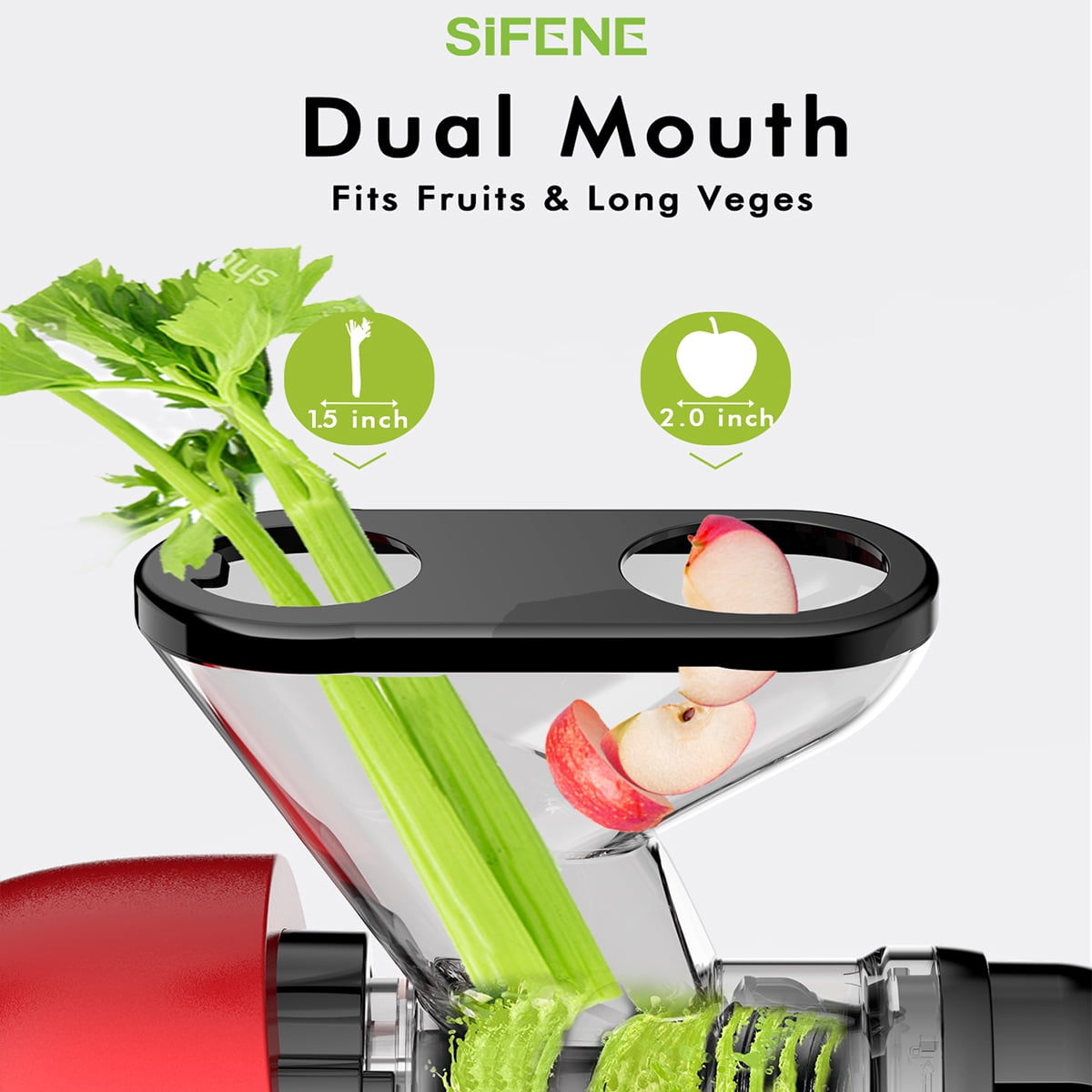 SiFENE Masticating Juicer Machine, Compact Slow Juicer - 100W, Easy Clean - Red