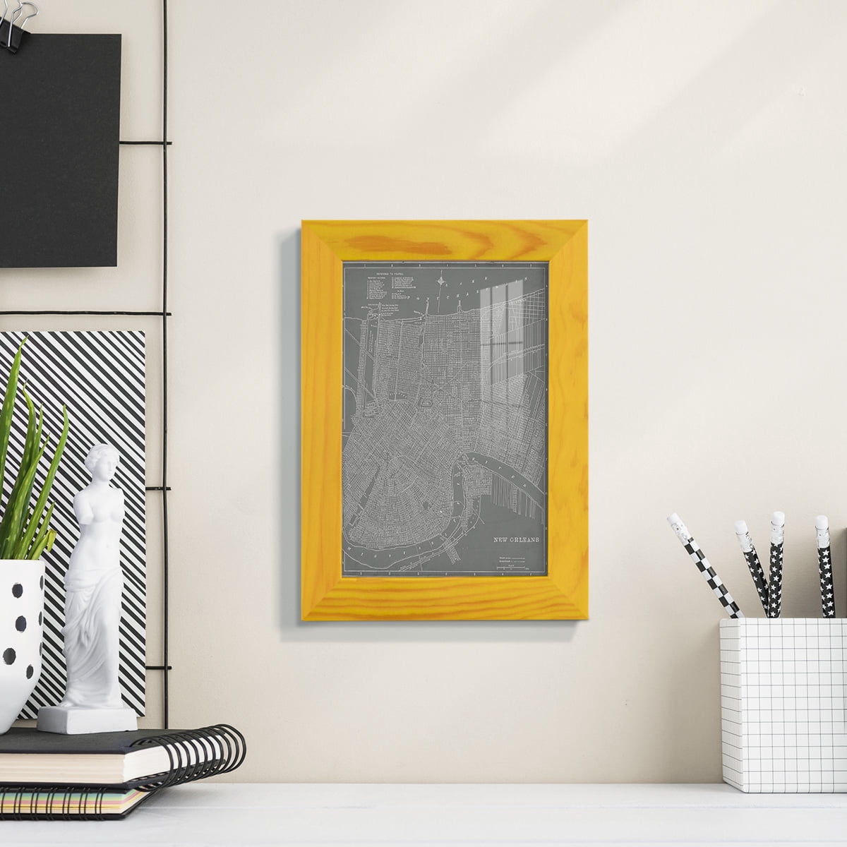 City Map of New Orleans -Framed Print w/glass-Sunflower Yellow