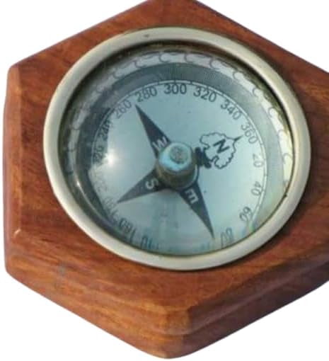 Maritime treasures Vintage Wooden Nautical Compass with Brass Ring Solid Wood Desk Compass for Home & Office Decor Antique Style Navigation Compass Gift