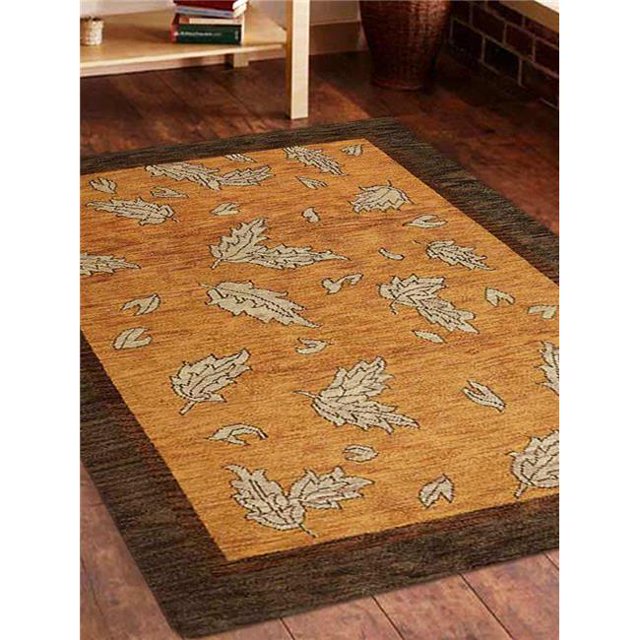 8 x 10 Pi. Tapis de Zone de Laine Nouée à la Main Florale&44; Or & Brun